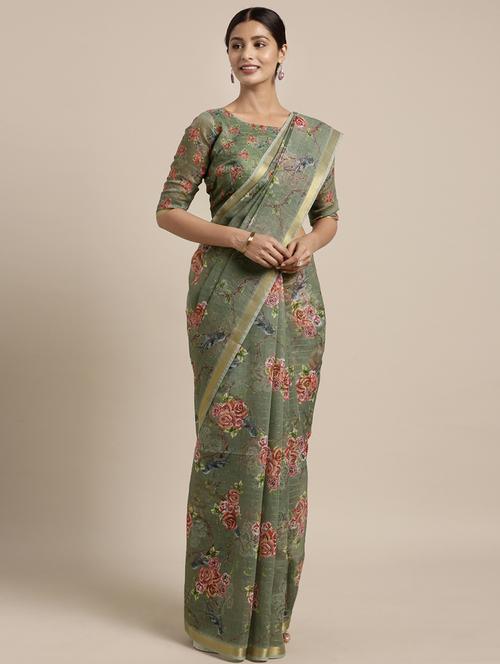 digital floral printed saree with blouse - 16370011 - Very Small Image - 1