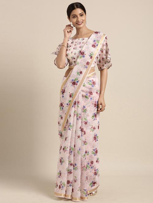 digital floral printed saree with blouse - 16370017 - Very Small Image - 1