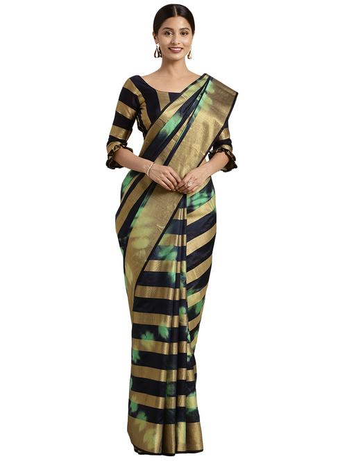 striped zari motif woven saree with blouse - 16370027 - Very Small Image - 1