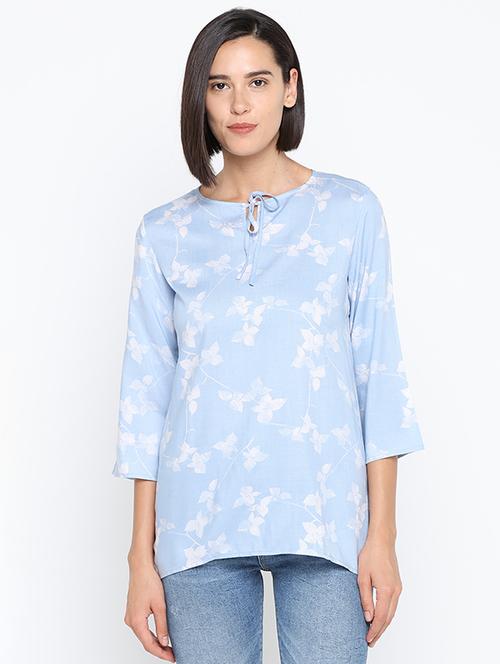 women's straight tie-up neck top - 16370337 - Very Small Image - 1