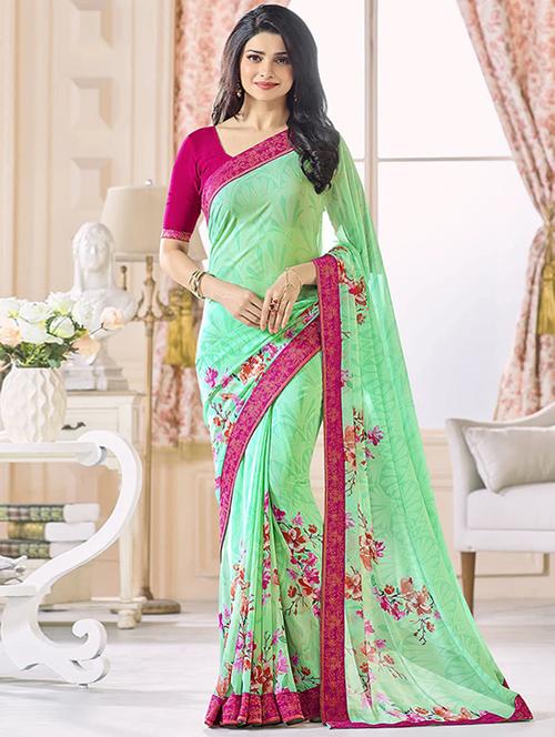 floral printed saree with blouse - 16377185 - Very Small Image - 1