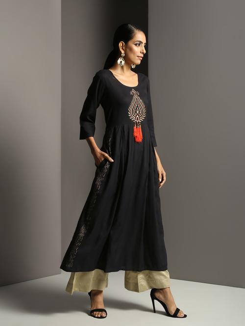 block print flared kaantha  kurta - 16378848 - Very Small Image - 1