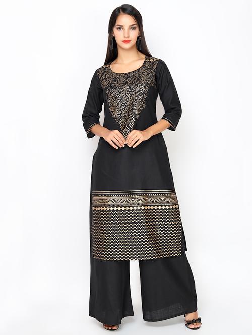 gold print kurta palazzo set - 16380435 - Very Small Image - 1