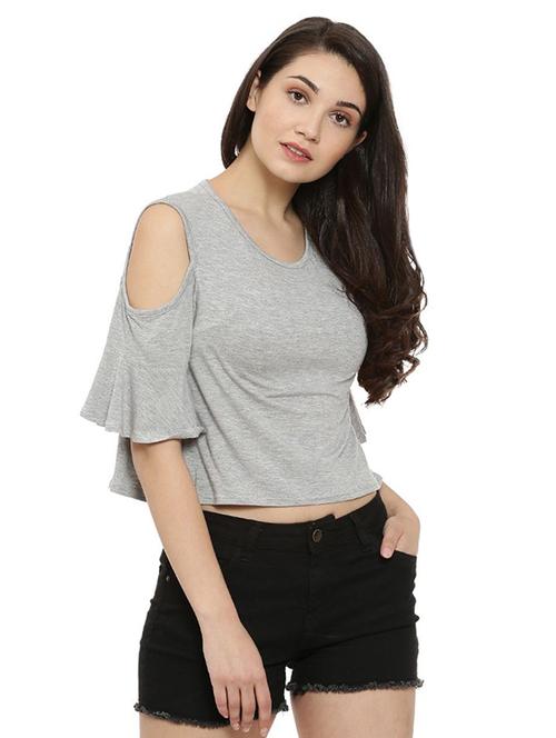 cold shoulder round neck solid top - 16381738 - Very Small Image - 1