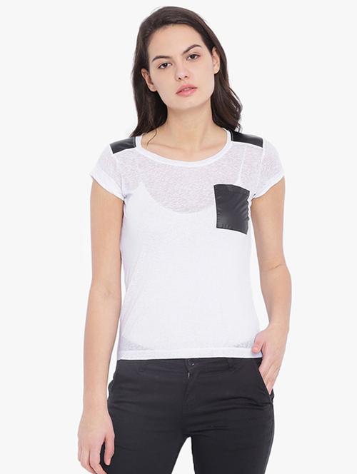 women's color block round neck t-shirt - 16381759 - Very Small Image - 1