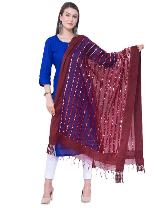 maroon mirror work embroidered dupatta  - 16382436 - Very Small Image - 1