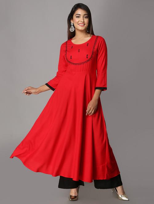 embroidered a-line kurta - 16384266 - Very Small Image - 1