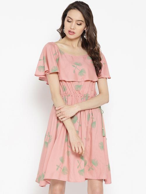 drawstring cape sleeved  fit & flare dress - 16386238 - Very Small Image - 1