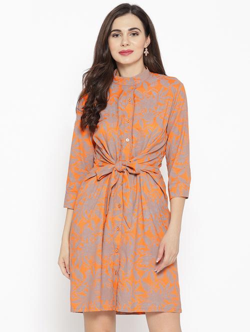 tie front mandarin neck shirt dress  - 16386241 - Very Small Image - 1