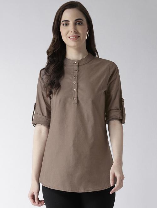 roll-up sleeves curved hem top - 16386284 - Very Small Image - 1