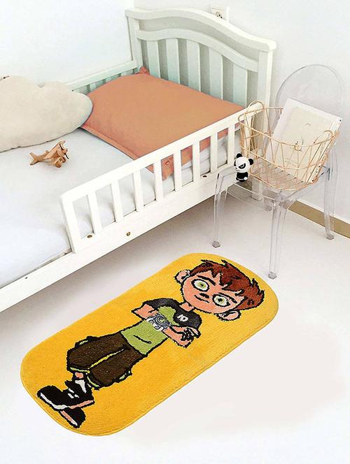 saral home yellow ben-10 soft microfiber kids mat- 40x90 cm - 16386396 - Very Small Image - 1