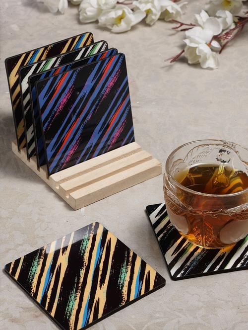 alina decor set of 6 printed coasters with wooden stand - 16387785 - Very Small Image - 1