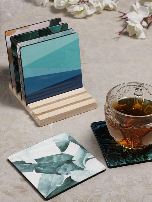 alina decor set of 6 printed coasters with wooden stand - 16387787 - Very Small Image - 1