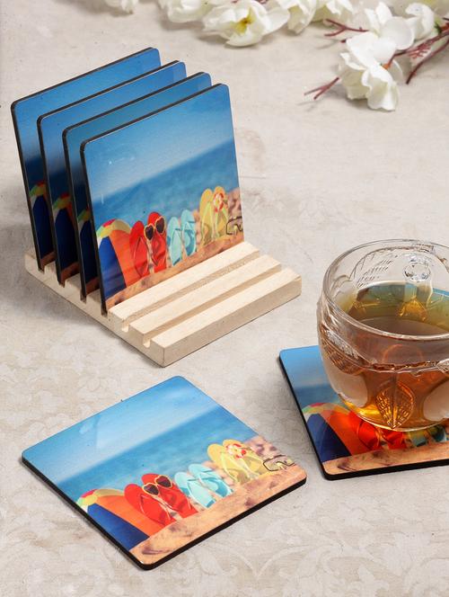 alina decor set of 6 printed coasters with wooden stand - 16387797 - Very Small Image - 1