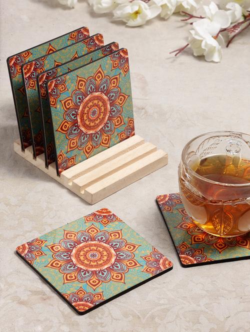alina decor set of 6 printed coasters with wooden stand - 16387800 - Very Small Image - 1