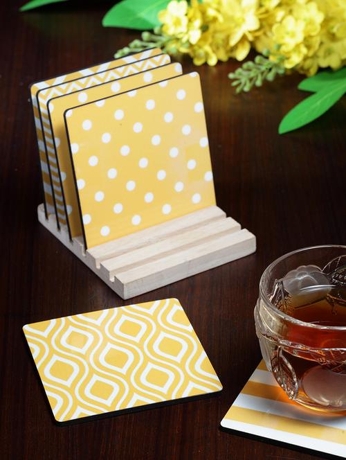 alina decor set of 6 printed coasters with wooden stand - 16387801 - Very Small Image - 1