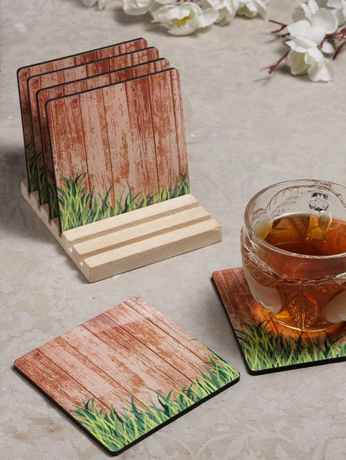 alina decor set of 6 printed coasters with wooden stand - 16387803 - Very Small Image - 1