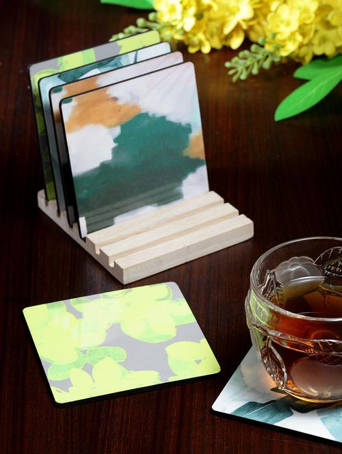 alina decor set of 6 printed coasters with wooden stand - 16387804 - Very Small Image - 1