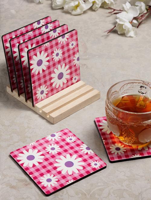 alina decor set of 6 printed coasters with wooden stand - 16387807 - Very Small Image - 1