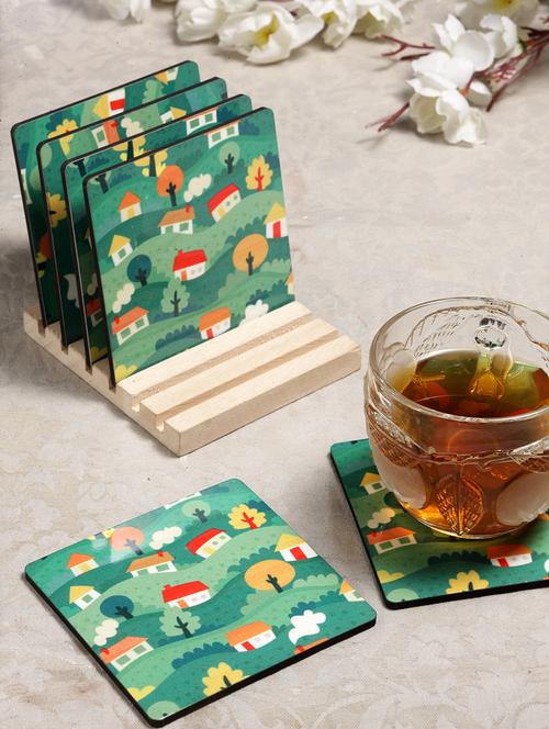 alina decor set of 6 printed coasters with wooden stand - 16387814 - Very Small Image - 1