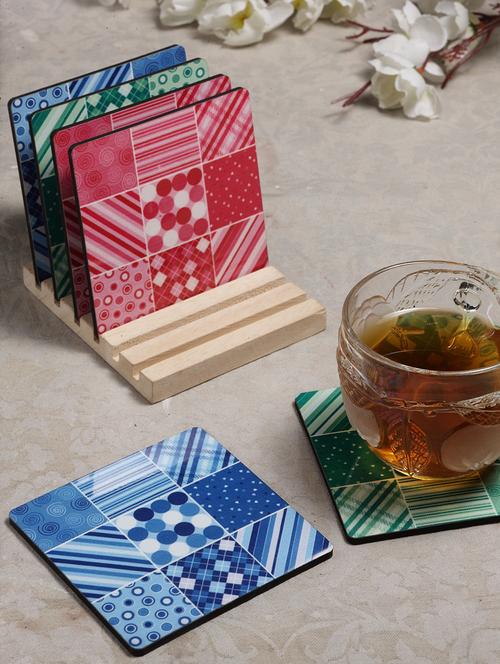 alina decor set of 6 printed coasters with wooden stand - 16387819 - Very Small Image - 1