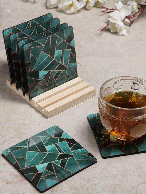 alina decor set of 6 printed coasters with wooden stand - 16387821 - Very Small Image - 1