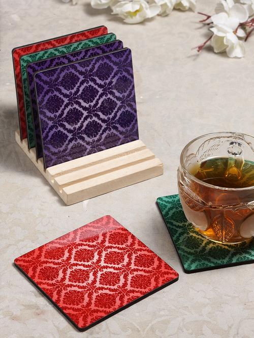 alina decor set of 6 printed coasters with wooden stand - 16387823 - Very Small Image - 1