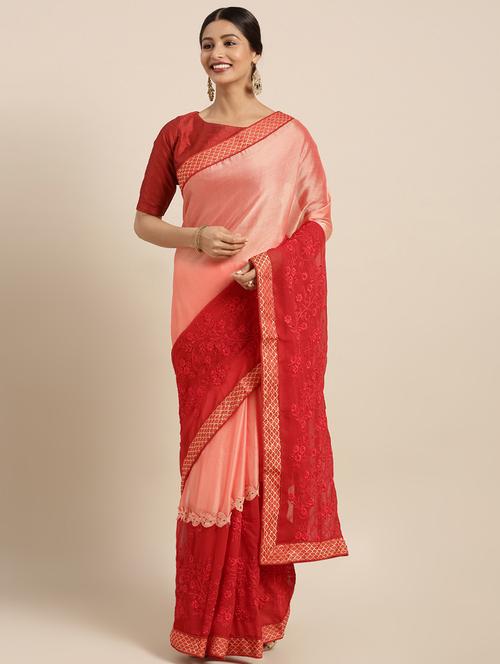 contrast embroidered saree with blouse - 16389868 - Very Small Image - 1