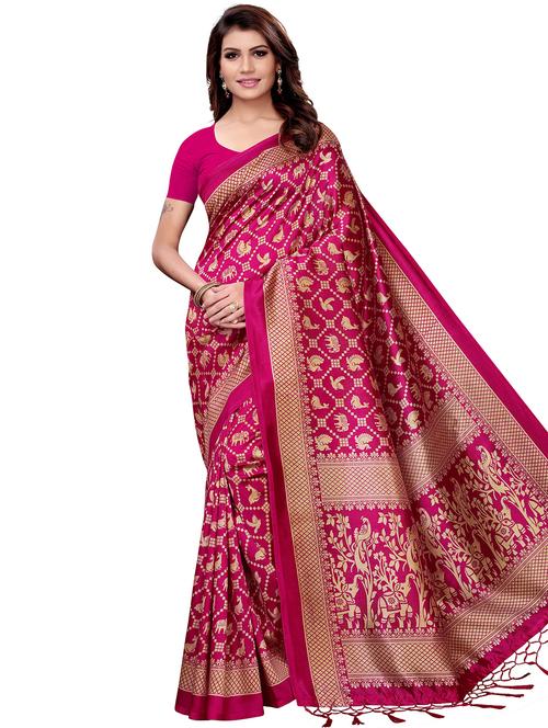 kalamkari printed mysore silk saree with blouse - 16391328 - Very Small Image - 1