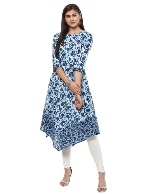 indigo printed asymmetric kurta - 16395019 - Very Small Image - 1