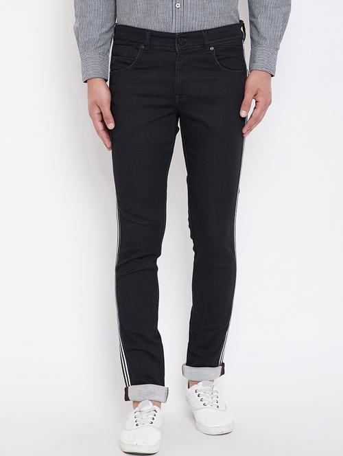 black solid side taped denim jeans  - 16396825 - Very Small Image - 1
