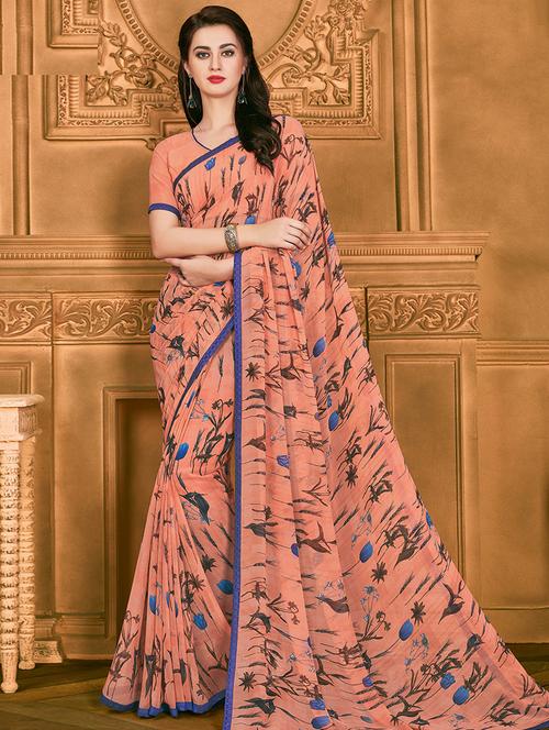 floral printed saree with blouse - 16400964 - Very Small Image - 1