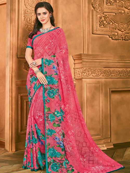 floral printed saree with blouse - 16400968 - Very Small Image - 1
