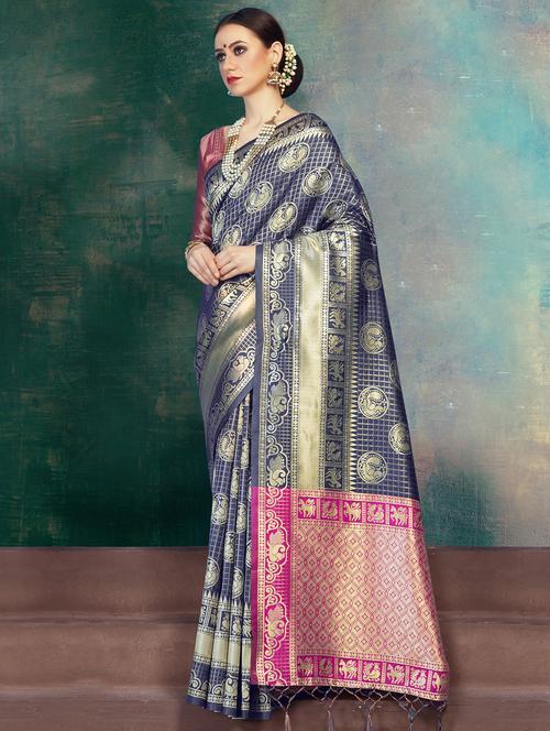 conversational kanjivaram saree with blouse - 16401162 - Very Small Image - 1