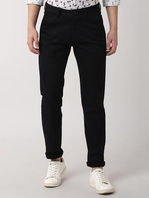 navy blue solid corduroy trouser - 16402268 - Very Small Image - 1