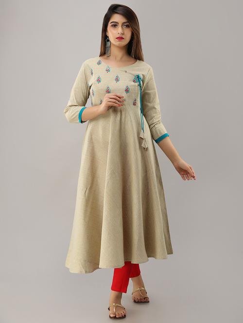 embroidered flared angrakha kurta - 16402833 - Very Small Image - 1