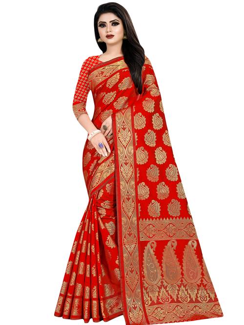 paisley zari motif banarasi saree with blouse - 16403822 - Very Small Image - 1