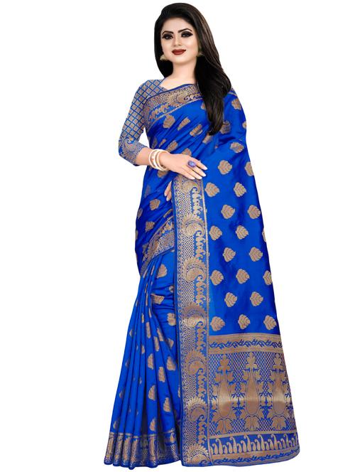 ethnic zari motif banarasi saree with blouse - 16403836 - Very Small Image - 1
