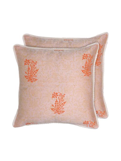 ivory orange block printed reversible cushion cover - 16403953 - Very Small Image - 1