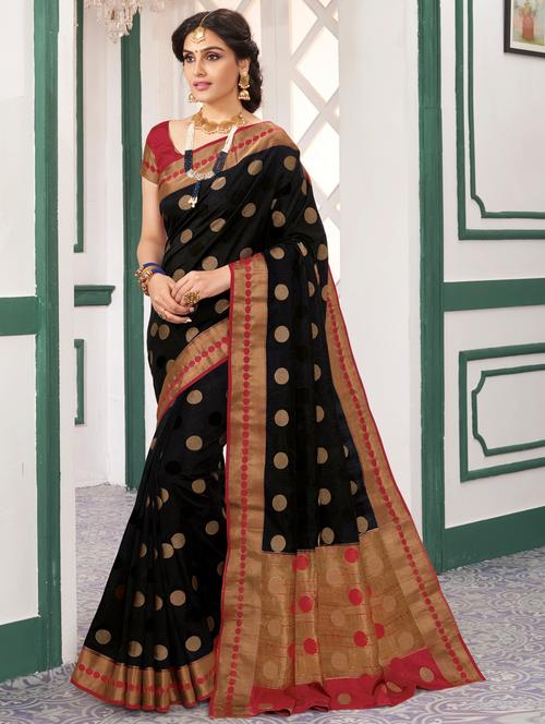 polka dot bordered saree with blouse - 16404690 - Very Small Image - 1