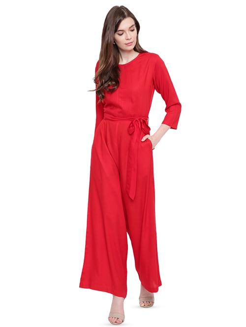 tie front solid jumpsuit  - 16405387 - Very Small Image - 1