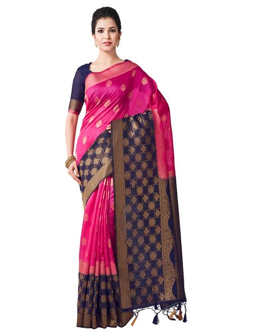women's self design pink colored saree with blouse - 16406330 - Very Small Image - 1