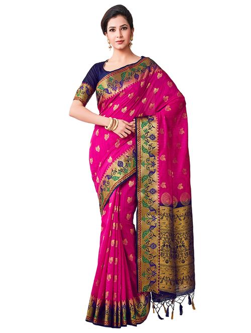 women's conversational pink colored saree with blouse - 16406408 - Very Small Image - 1