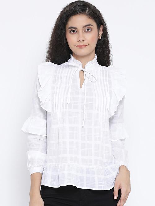 pin tucks ruffle detail checkered top - 16406989 - Very Small Image - 1