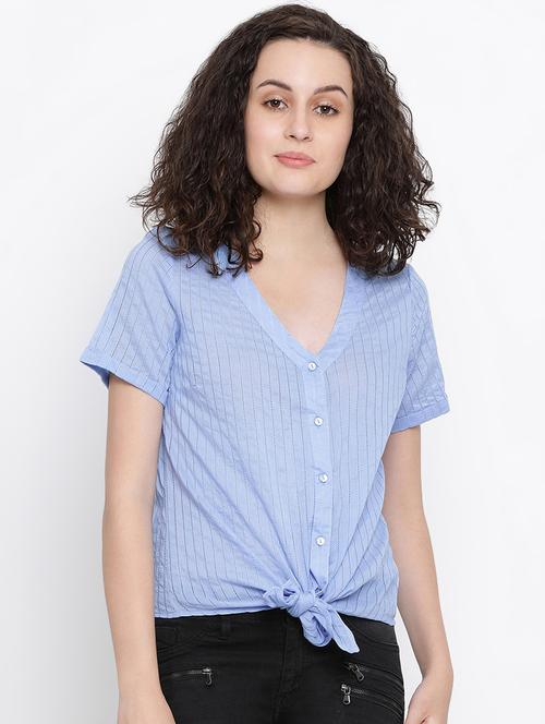 turn up sleeved knotted hem shirt - 16407035 - Very Small Image - 1