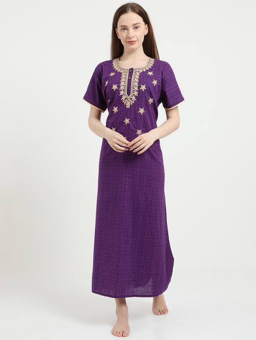 round neck embroidered detail nighty  - 16408063 - Very Small Image - 1