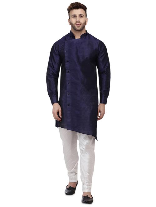 blue dupion long kurta - 16408982 - Very Small Image - 1