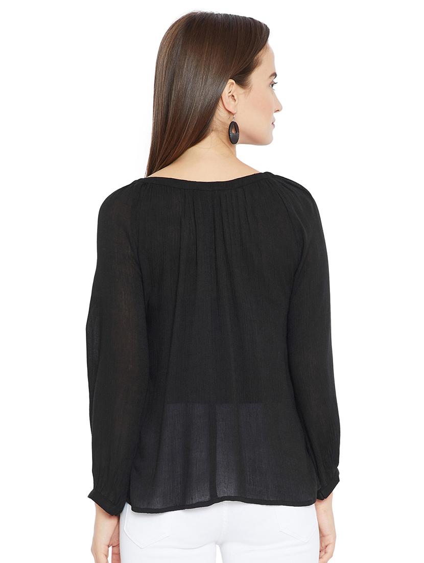 women's straight tie-up neck top - 16409472 - Standard Image - 2