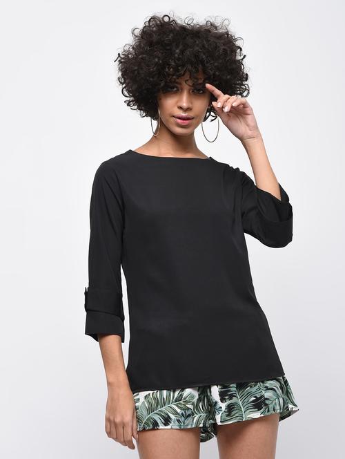 round neck button detail solid top - 16416686 - Very Small Image - 1