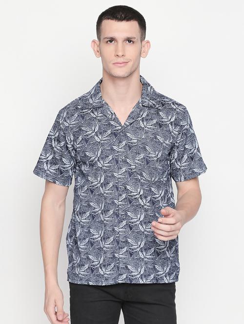 mens leaf print casual shirt - 16416838 - Very Small Image - 1